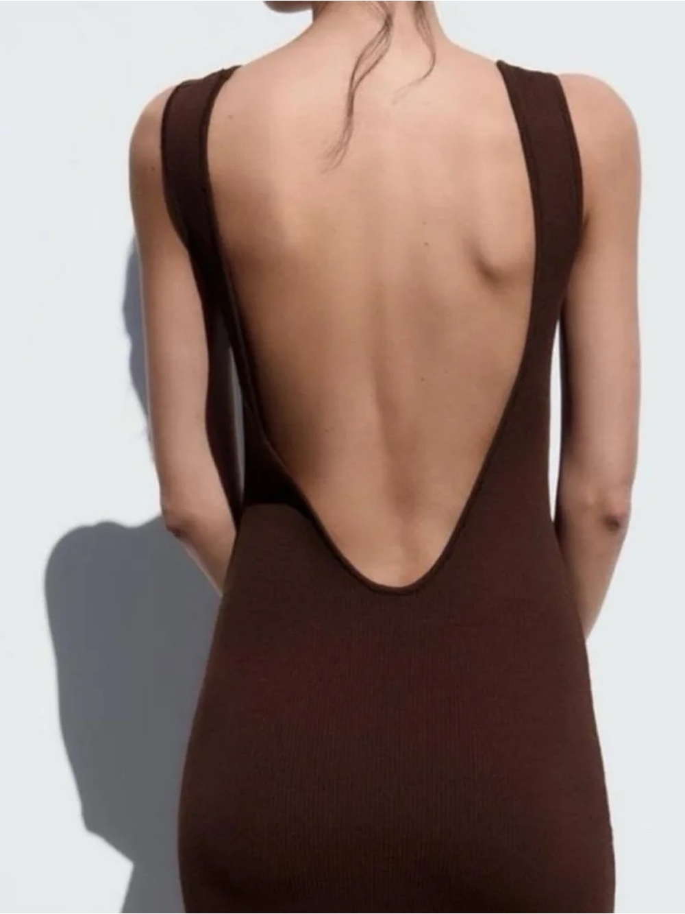 Zara Brown Backless Ribbed Bodycon Dress